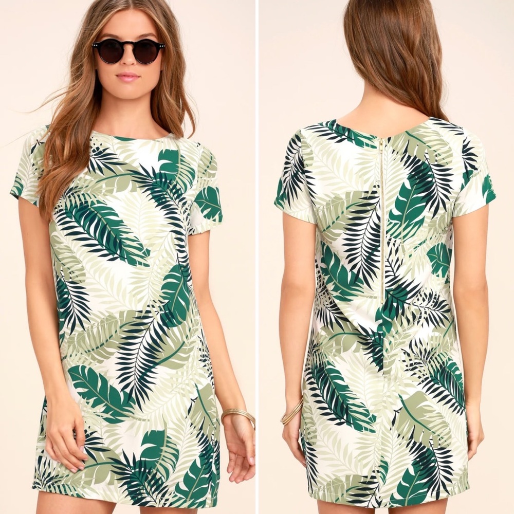 Give Me a Print Ivory and Green Print Shift Dress - LIKE NEW!